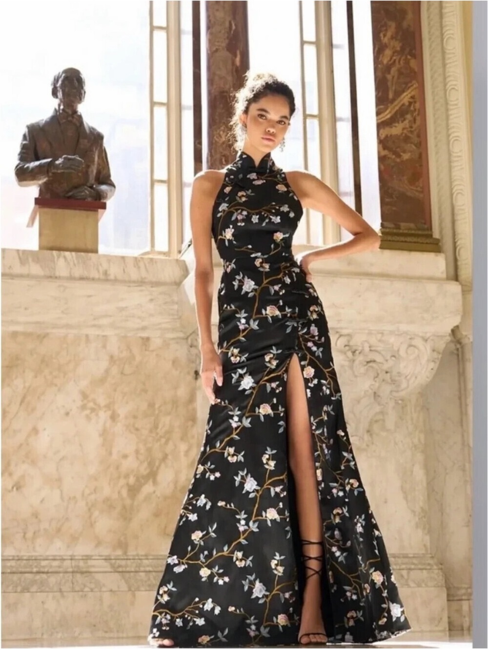 SAU LEE Ariana Embroidered Floral Satin Gown - Picture 1 of 8